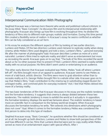 Essay on Interpersonal Communication with Photography