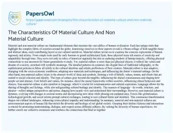 Essay on The Characteristics of Material Culture and Non Material Culture