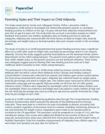 Essay on Parenting Styles and their Impact on Child Adiposity