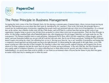 Essay on The Peter Principle in Business Management