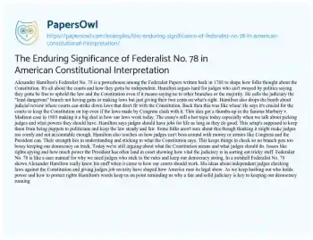 Essay on The Enduring Significance of Federalist No. 78 in American Constitutional Interpretation