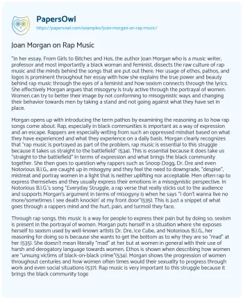 Essay on Joan Morgan on Rap Music