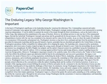 Essay on The Enduring Legacy: why George Washington is Important