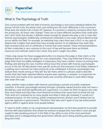 Essay on What is the Psychology of Truth