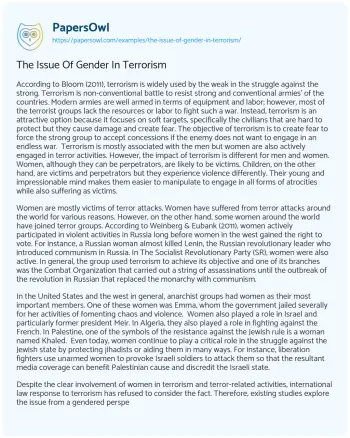 Essay on The Issue of Gender in Terrorism