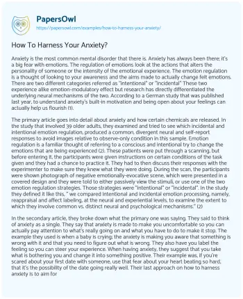 Essay on How to Harness your Anxiety?