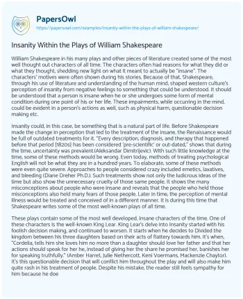 Essay on Insanity Within the Plays of William Shakespeare