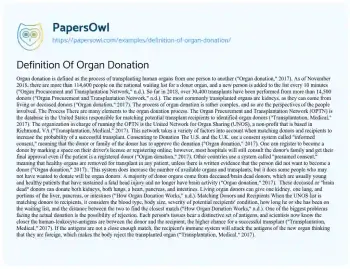 Essay on Definition of Organ Donation