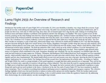 Essay on Lama Flight 2933: an Overview of Research and Findings