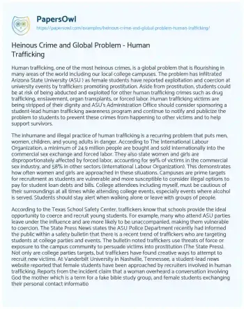 Essay on Human Trafficking on College Campuses