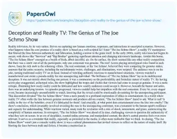 Essay on Deception and Reality TV: the Genius of the Joe Schmo Show