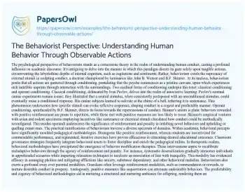 Essay on The Behaviorist Perspective: Understanding Human Behavior through Observable Actions