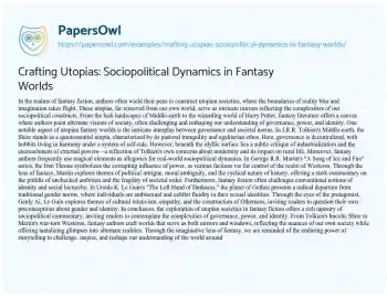 Essay on Crafting Utopias: Sociopolitical Dynamics in Fantasy Worlds