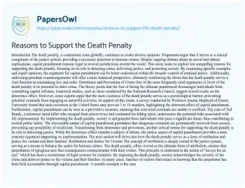 Essay on Reasons to Support the Death Penalty