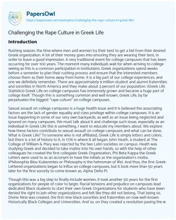 Essay on Challenging the Rape Culture in Greek Life