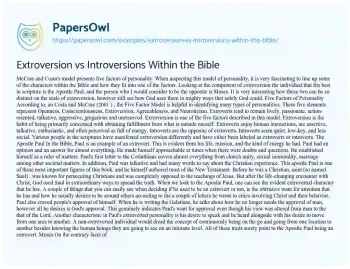 Essay on Extroversion: Paul’s Boldness Vs. Moses’ Introversion in the Bible