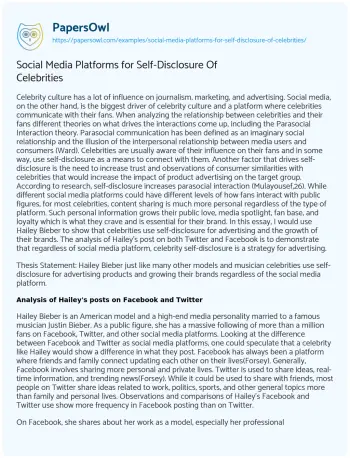 Essay on Social Media Platforms for Self-Disclosure of Celebrities