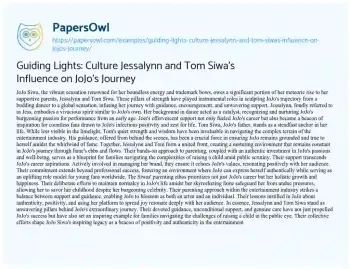 Essay on Guiding Lights: Culture Jessalynn and Tom Siwa’s Influence on JoJo’s Journey