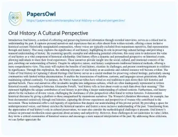 Essay on Oral History: a Cultural Perspective