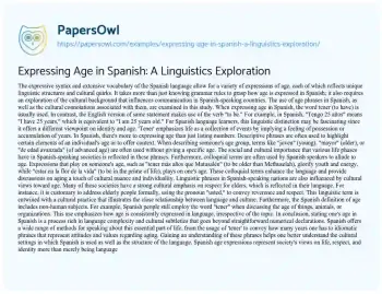 Essay on Expressing Age in Spanish: a Linguistics Exploration