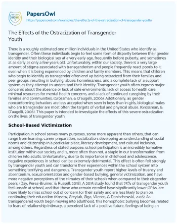 Essay on The Effects of the Ostracization of Transgender Youth