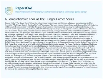 Essay on A Comprehensive Look at the Hunger Games Series