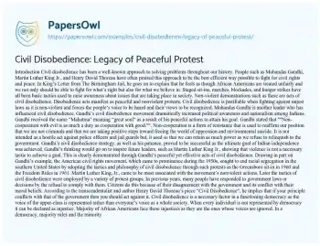 Essay on Civil Disobedience: Legacy of Peaceful Protest