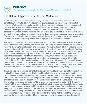 Essay on The Different Types of Benefits from Meditation