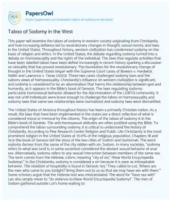 Essay on Taboo of Sodomy in the West