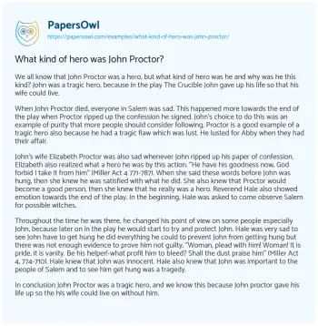 Essay on What Kind of Hero was John Proctor?