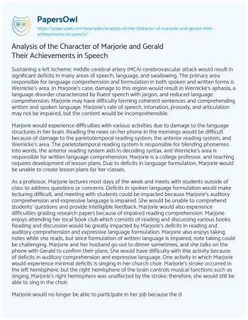 Essay on Analysis of the Character of Marjorie and Gerald their Achievements in Speech