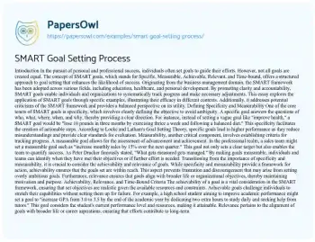 Essay on SMART Goal Setting Process