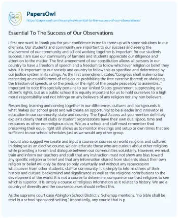 Essay on Essential to the Success of our Observations