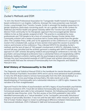 Essay on Zucker’s Methods and DSM