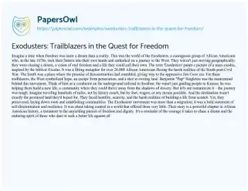 Essay on Exodusters: Trailblazers in the Quest for Freedom