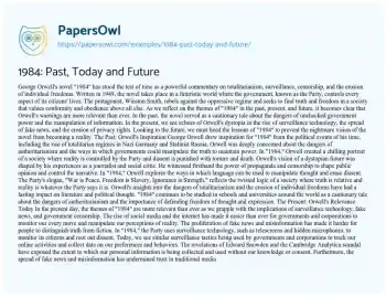 Essay on 1984: Past, Today and Future