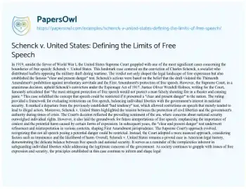 Essay on Schenck V. United States: Defining the Limits of Free Speech