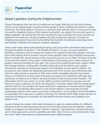 Essay on Global Capitalism during the Enlightenment