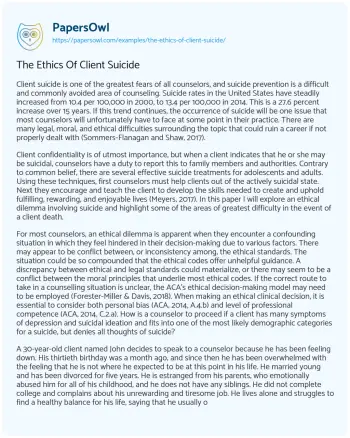 Essay on The Ethics of Client Suicide