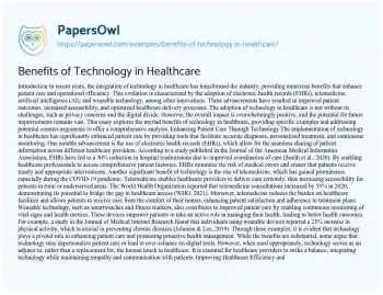 Essay on Benefits of Technology in Healthcare