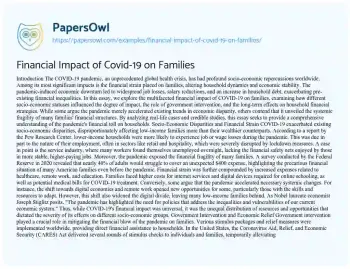 Essay on Financial Impact of Covid-19 on Families