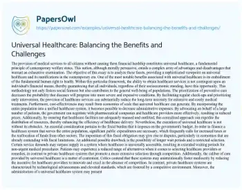 Essay on Universal Healthcare: Balancing the Benefits and Challenges