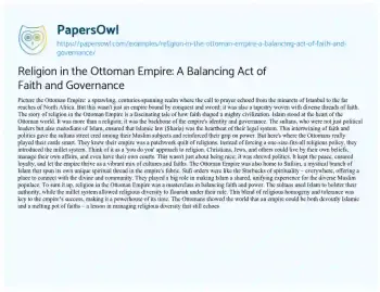 Essay on Religion in the Ottoman Empire: a Balancing Act of Faith and Governance