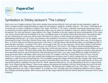 Essay on Symbolism in Shirley Jackson’s “The Lottery”