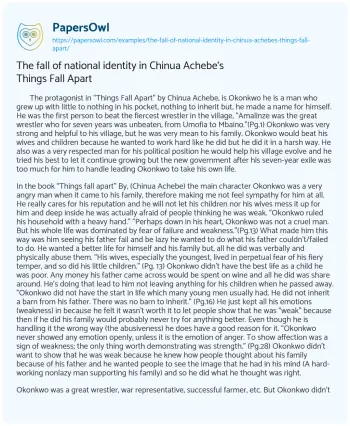 Essay on The Fall of National Identity in Chinua Achebe’s Things Fall Apart