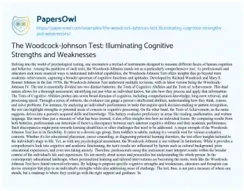 Essay on The Woodcock-Johnson Test: Illuminating Cognitive Strengths and Weaknesses