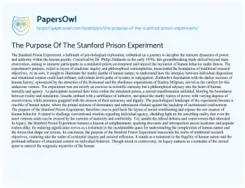 Essay on The Purpose of the Stanford Prison Experiment