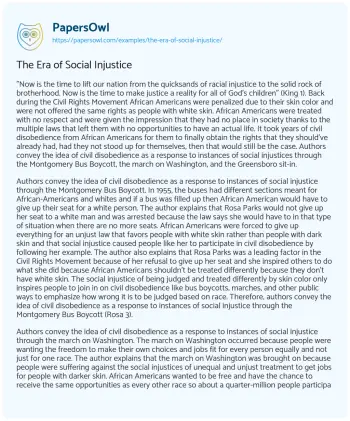 Essay on The Era of Social Injustice