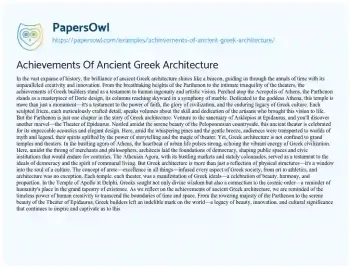 Essay on Achievements of Ancient Greek Architecture