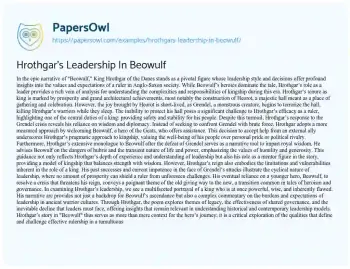 Essay on Hrothgar’s Leadership in Beowulf